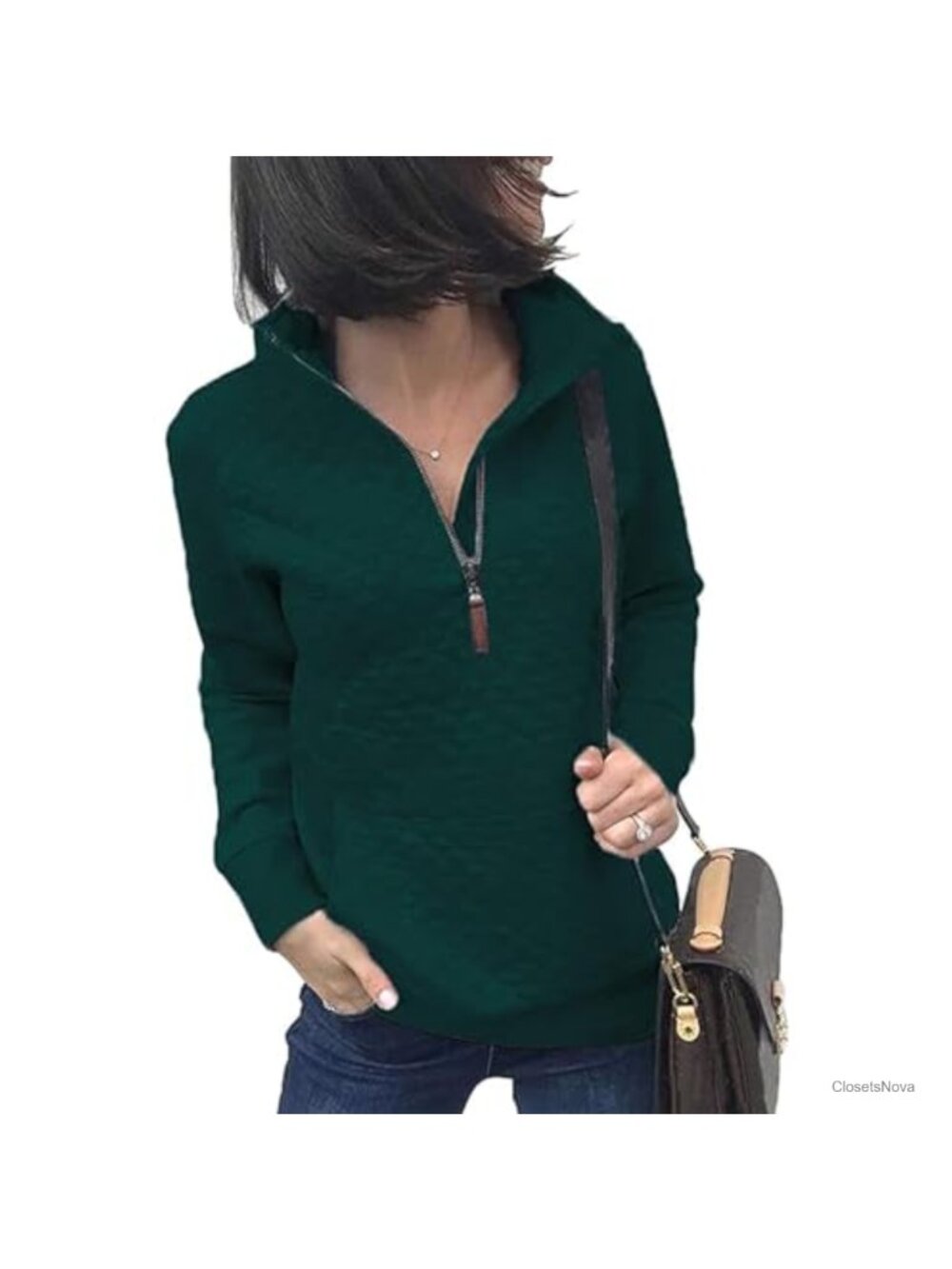 Quarter Zip Quilted Pullover Kangaroo Pocket Lightweight Relaxed Fit Casual
